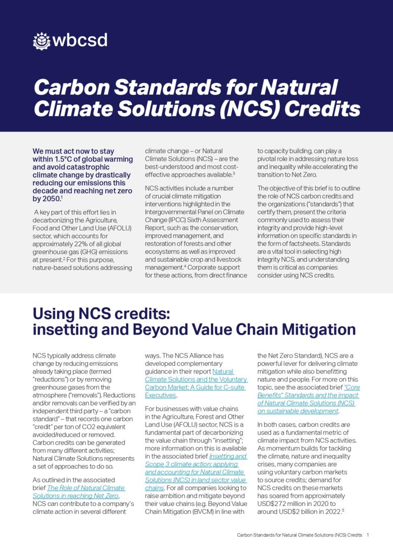Technical paper: Carbon Standards for Natural Climate Solutions (NCS) Credits