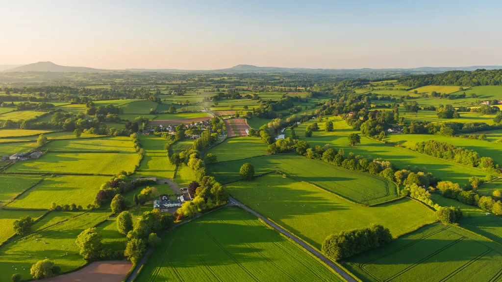 Rural landscape with farms and pasture