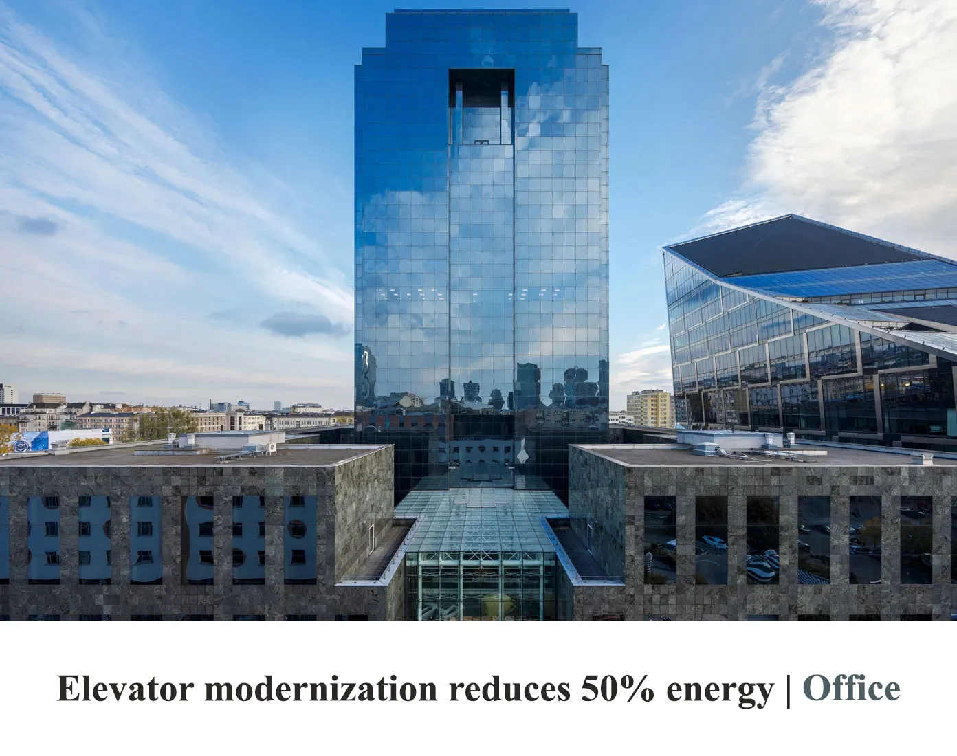 Energy-efficient elevator upgrade in office delivering 50% energy savings